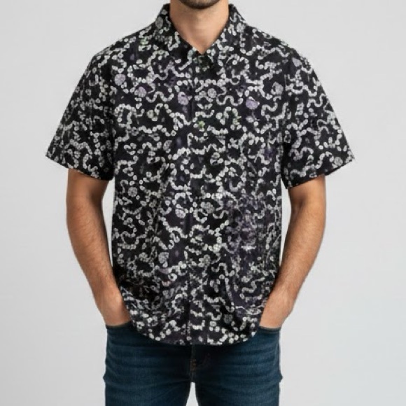 Beetlejuice Other - Beetlejuice Black Printed Short Sleeve Button Down Large